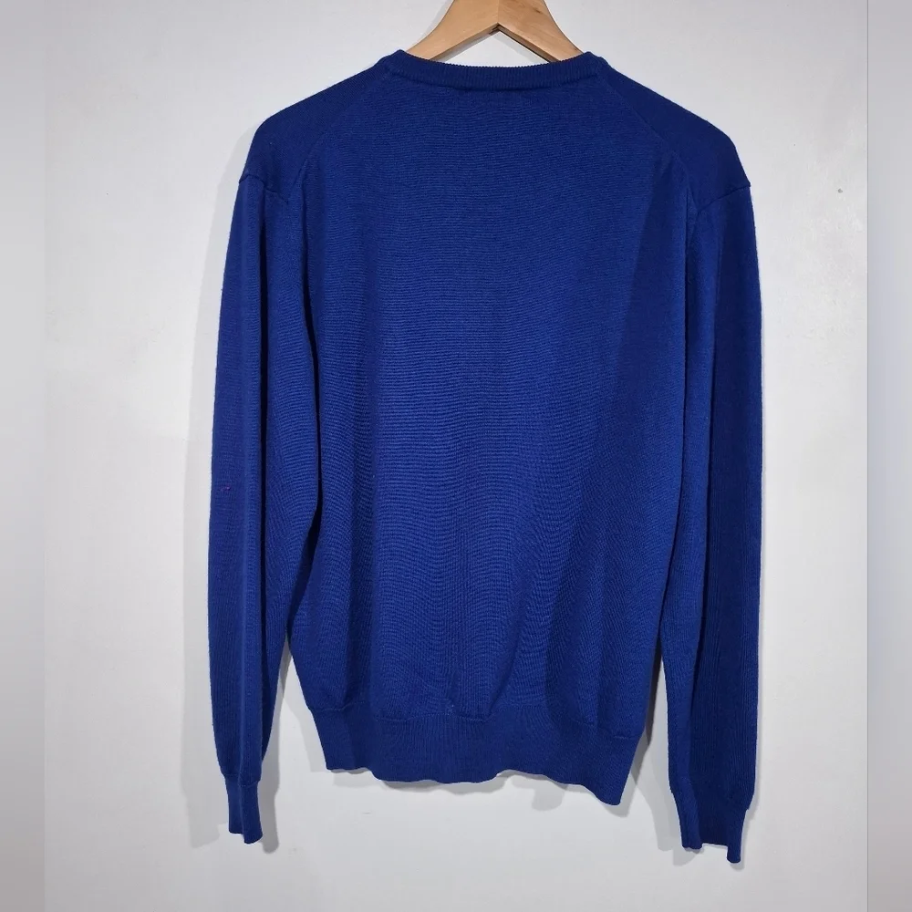 Neiman Marcus Men's Pullover Sweater Size M Wool Blend V-NECK Blue Preppy
